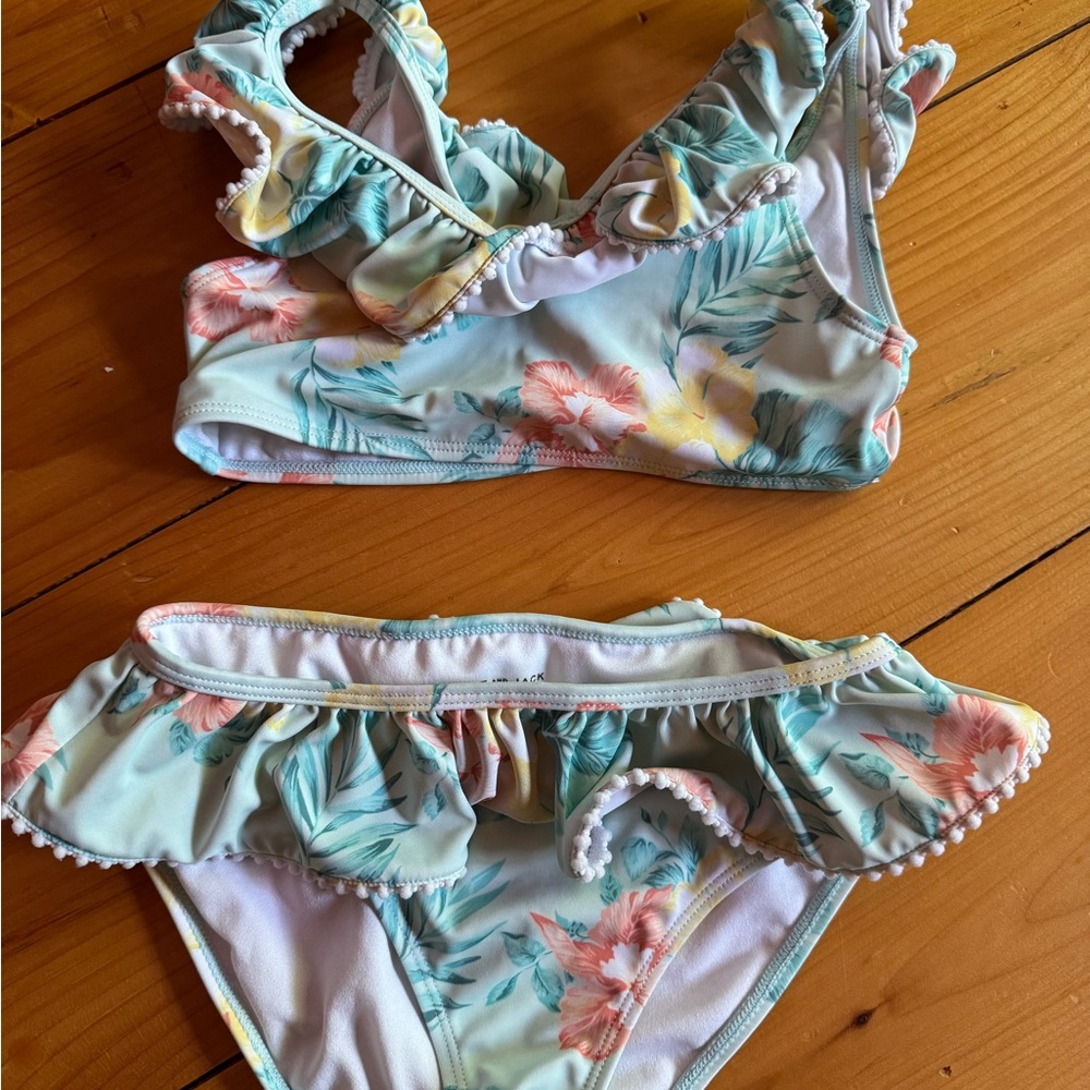 Janie and Jack Floral Kids Bikini - Mint and Pink